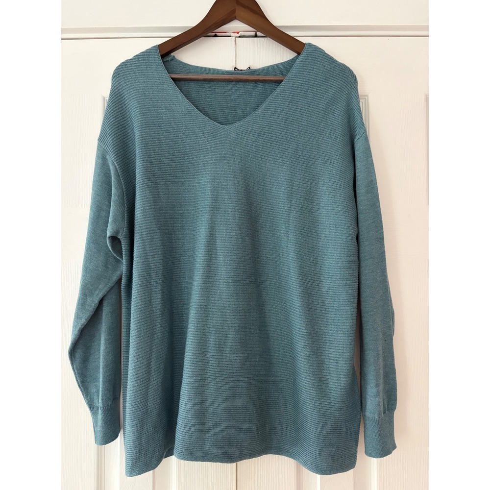 Ella Moss Womens XL Blue Ribbed V-Neck Knit Sweater Long‎ Sleeve  NEW